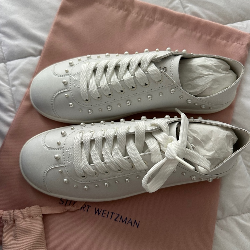 Stuart Weitzman pearl white sneakers